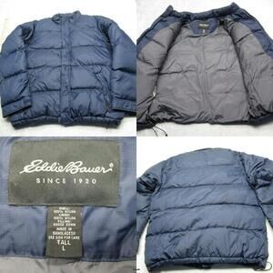 Eddie Bauer Down Jacket Mens‎ Large Tall Blue Quilted Ripstop Full Zip Puffer